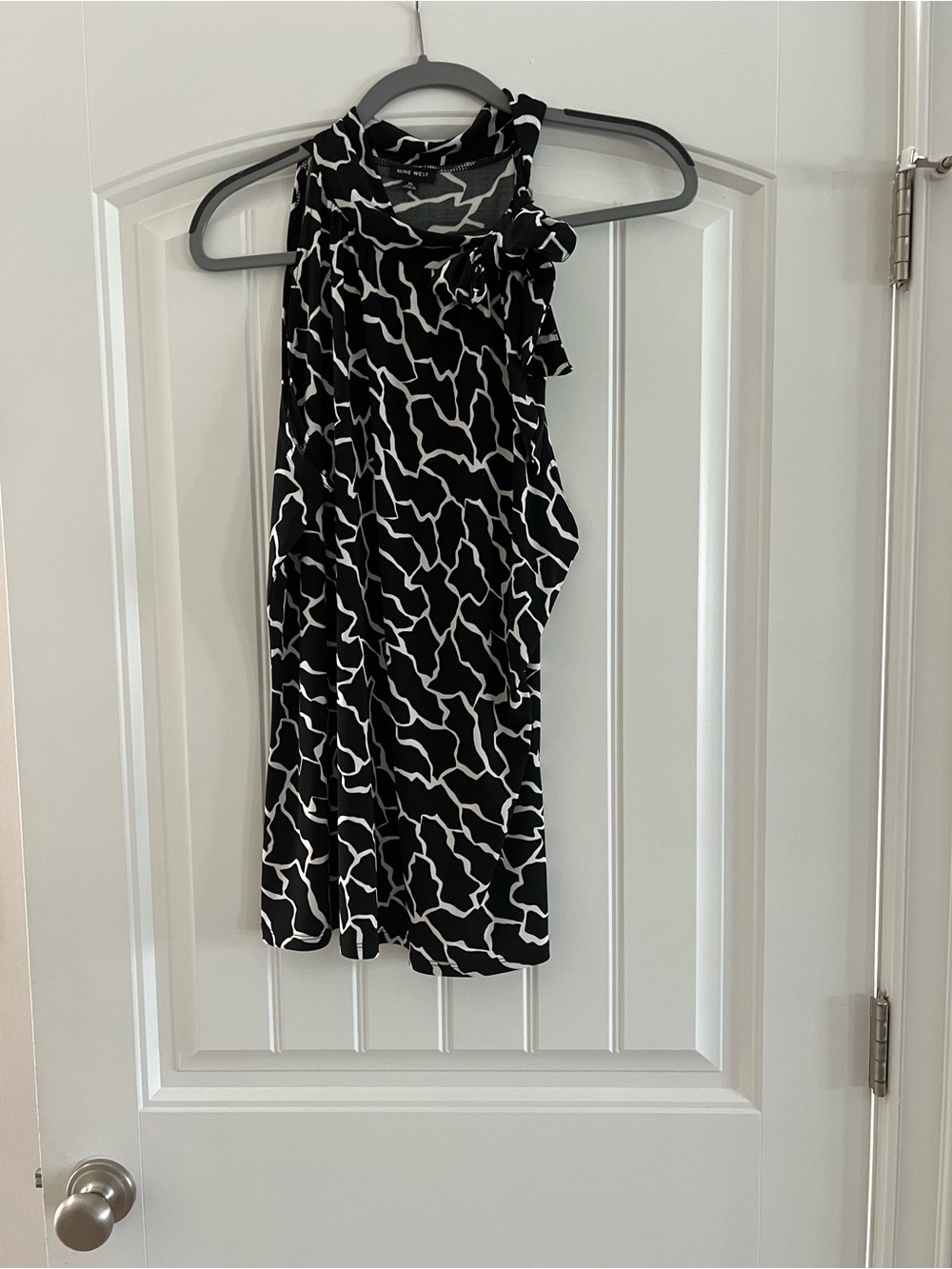 Nine West Black and White One-Shoulder Patterned Dress